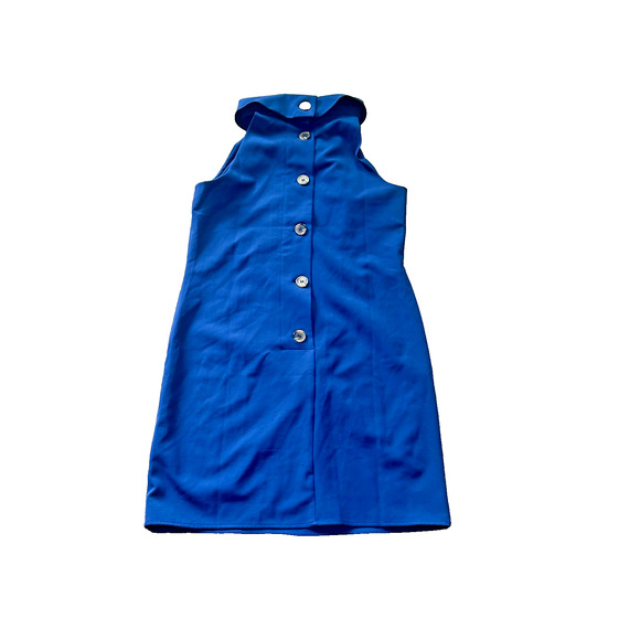 SAIL TO SABLE Navy Blue Cowl High Neck Button Back Sleeveless Dress Sz M preppy - Picture 4 of 11